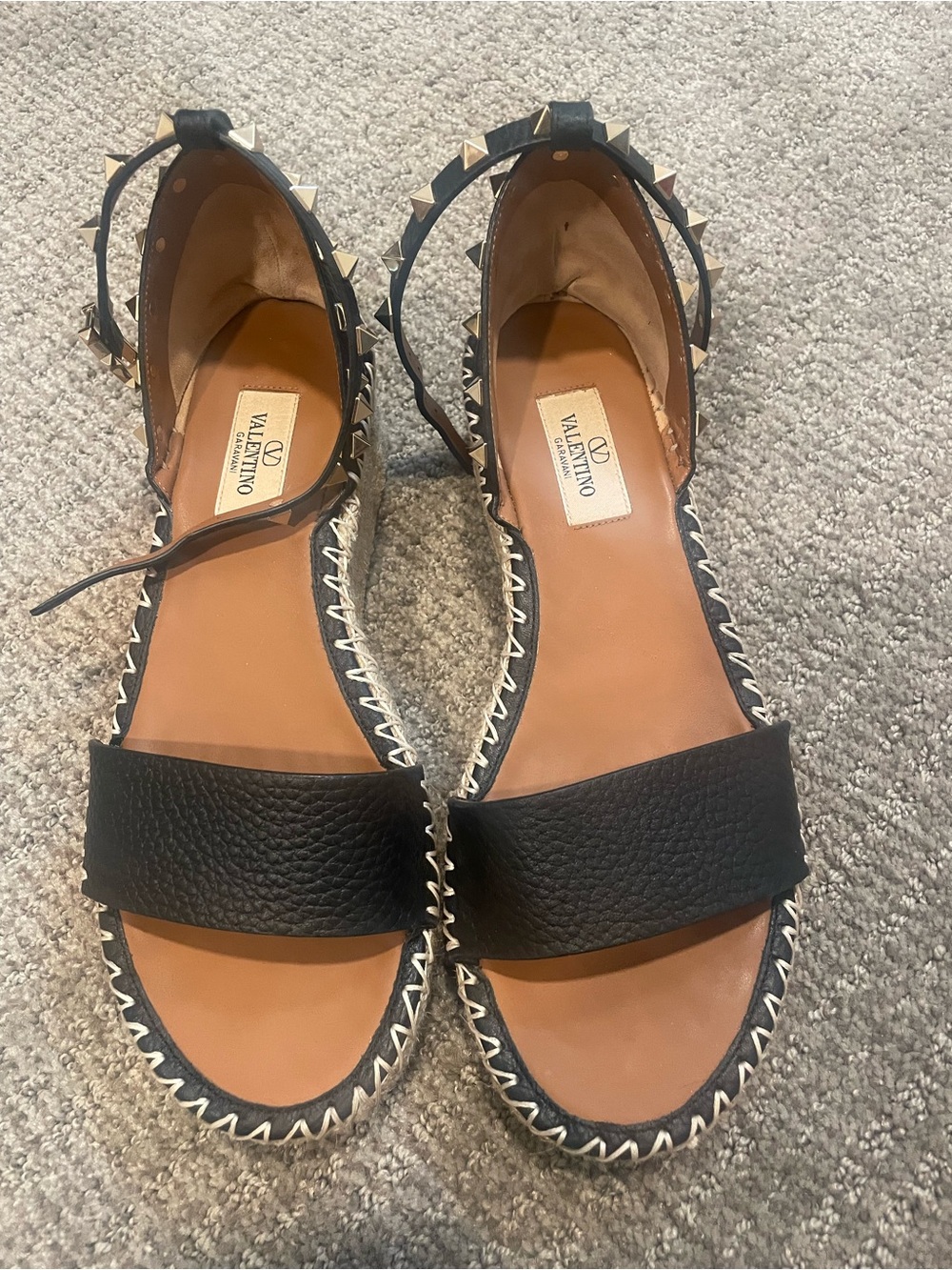 Valentino Black Leather Studded Espadrille Sandals - Picture 1 of 9